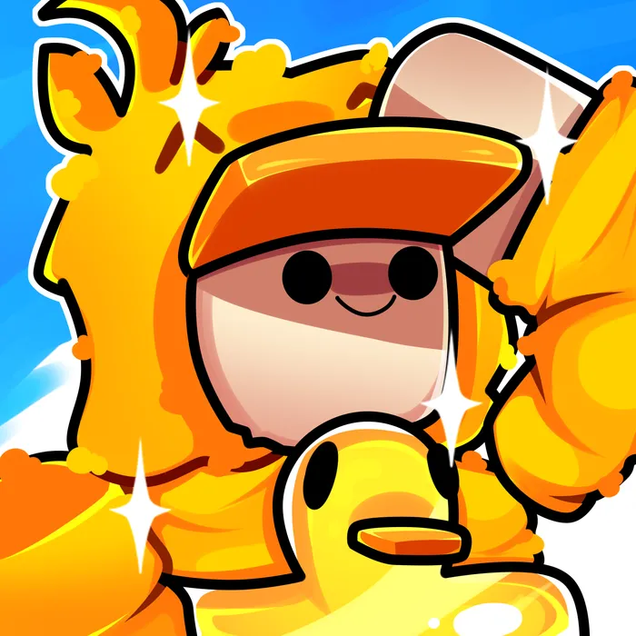 Enderex, a character in a yellow duck costume wearing an orange cap